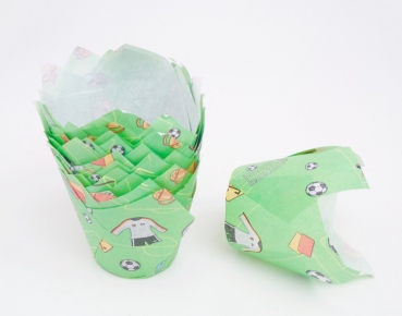 Muffin Tulip paper cup 24 pieces, green - soccer at sweetART